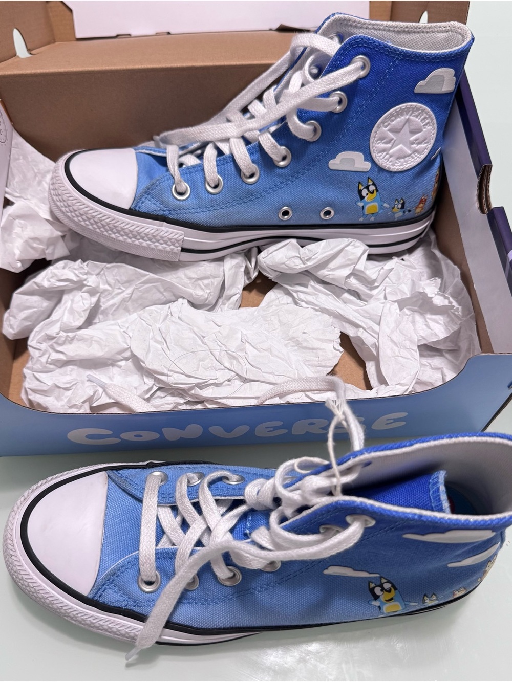 Converse Kids Light Blue High-Top Sneakers with Cartoon Cloud Accent